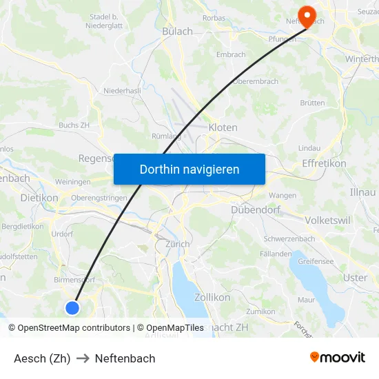 Aesch (Zh) to Neftenbach map