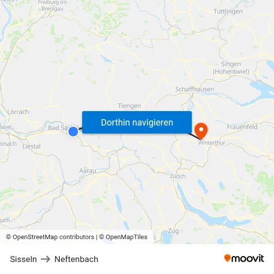 Sisseln to Neftenbach map