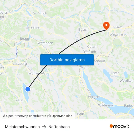 Meisterschwanden to Neftenbach map