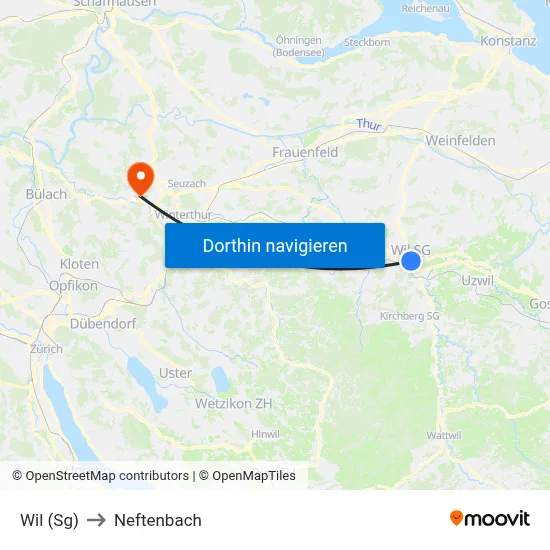 Wil (Sg) to Neftenbach map
