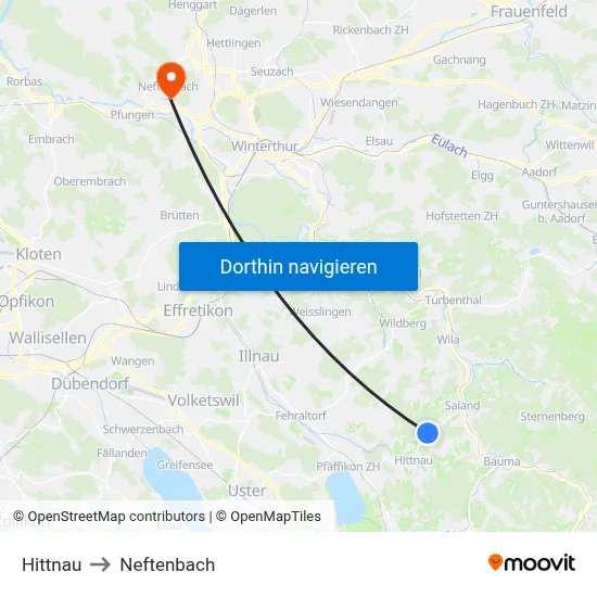 Hittnau to Neftenbach map
