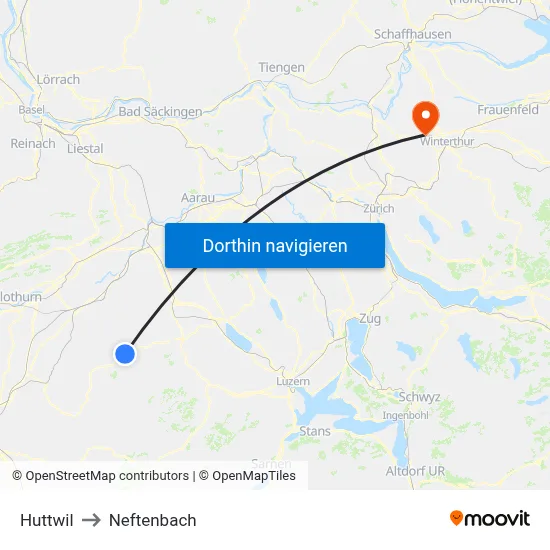 Huttwil to Neftenbach map