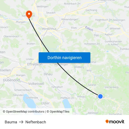 Bauma to Neftenbach map