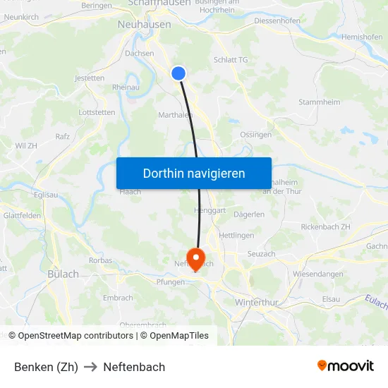 Benken (Zh) to Neftenbach map