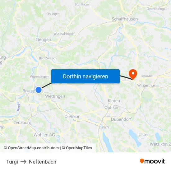 Turgi to Neftenbach map