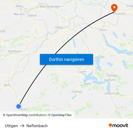 Uttigen to Neftenbach map