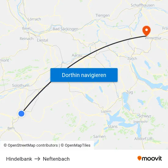 Hindelbank to Neftenbach map