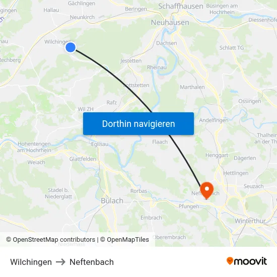 Wilchingen to Neftenbach map