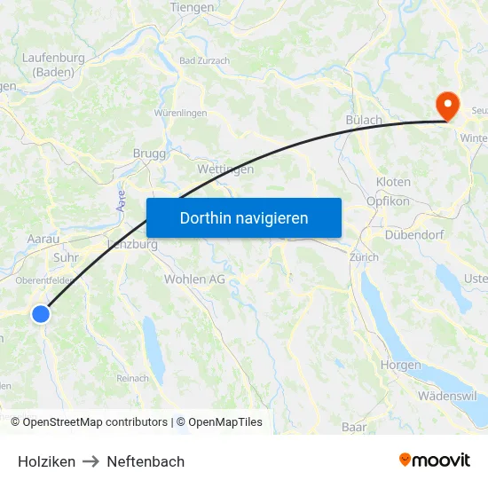 Holziken to Neftenbach map