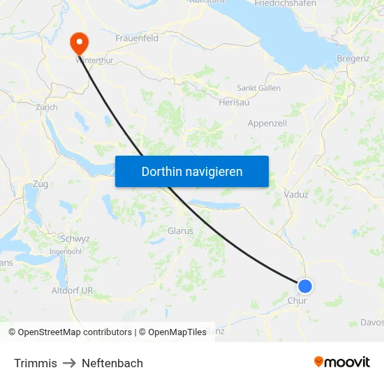 Trimmis to Neftenbach map