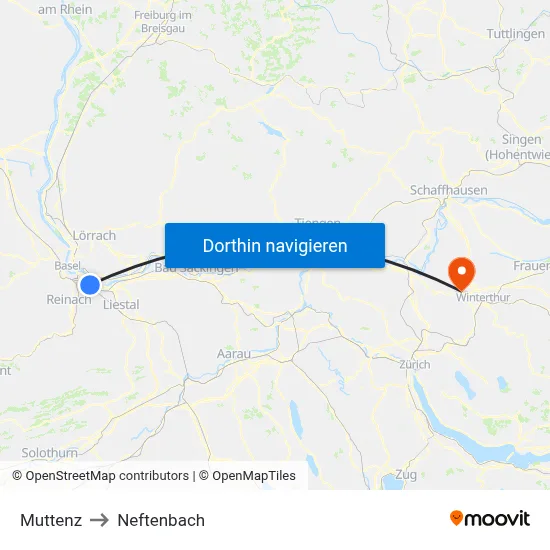 Muttenz to Neftenbach map