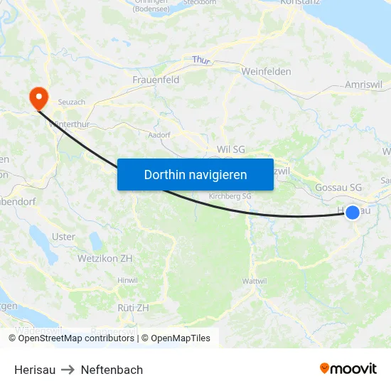 Herisau to Neftenbach map