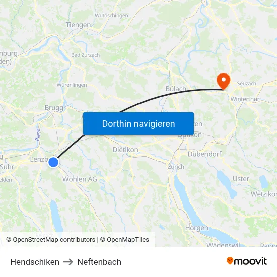 Hendschiken to Neftenbach map