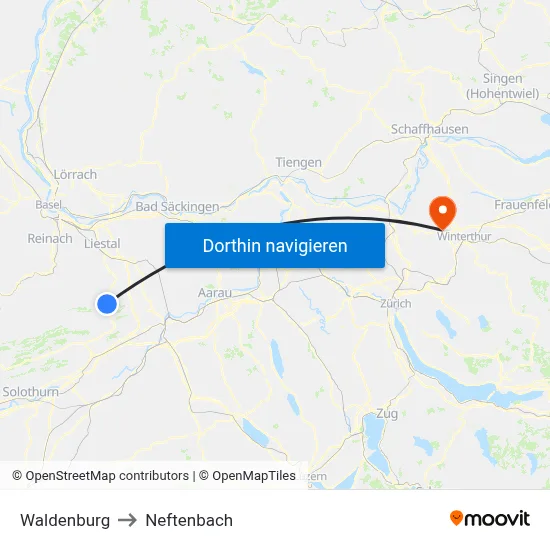 Waldenburg to Neftenbach map
