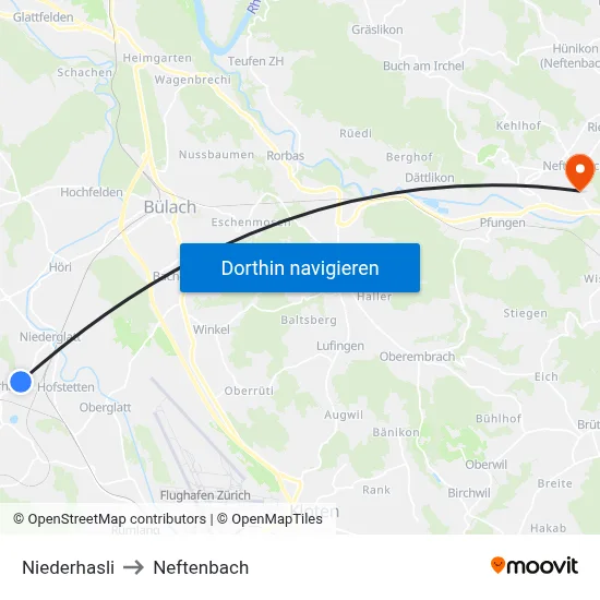 Niederhasli to Neftenbach map