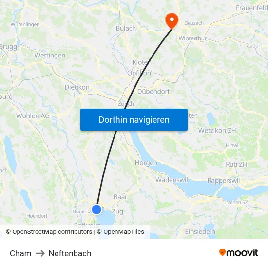 Cham to Neftenbach map