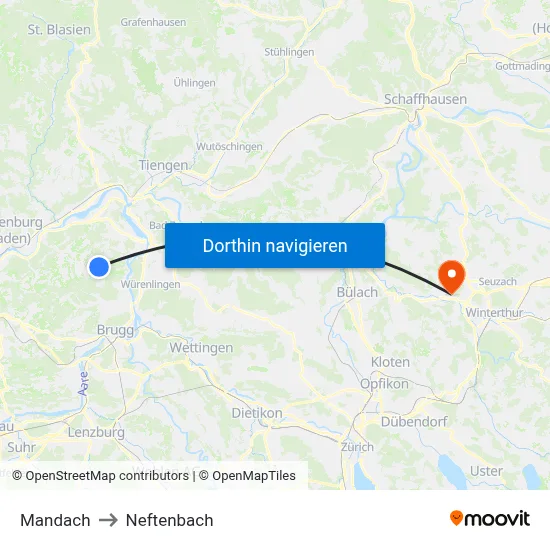 Mandach to Neftenbach map