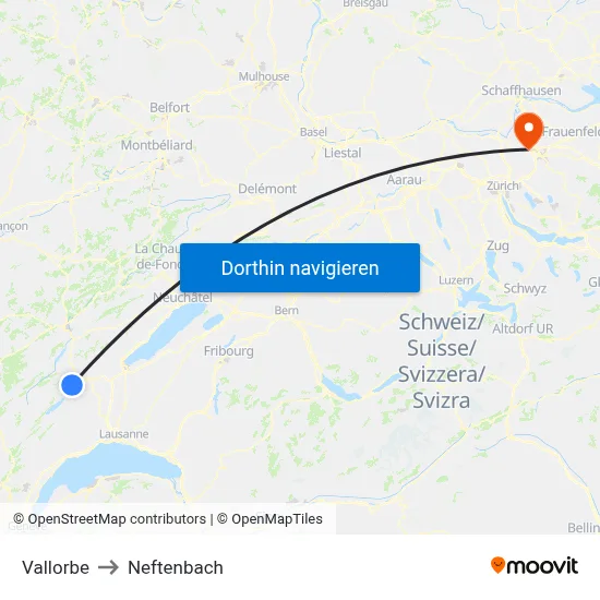 Vallorbe to Neftenbach map