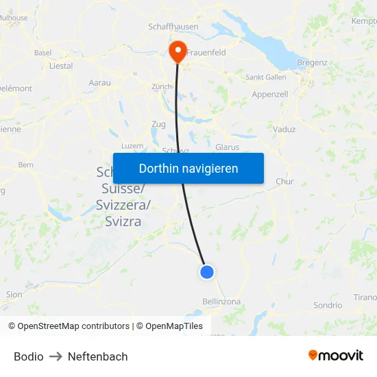 Bodio to Neftenbach map