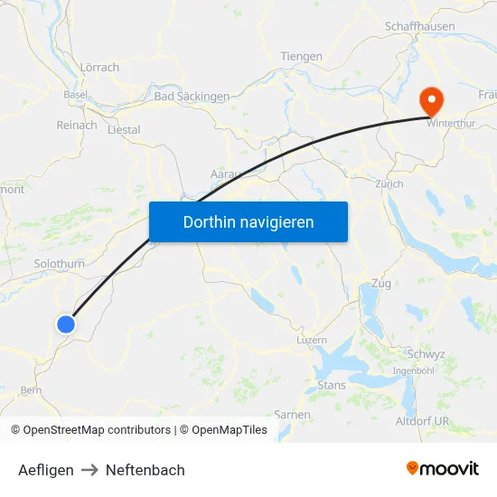 Aefligen to Neftenbach map