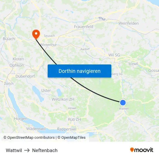 Wattwil to Neftenbach map