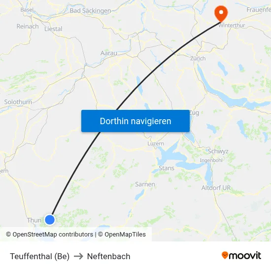 Teuffenthal (Be) to Neftenbach map
