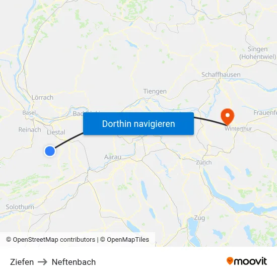 Ziefen to Neftenbach map
