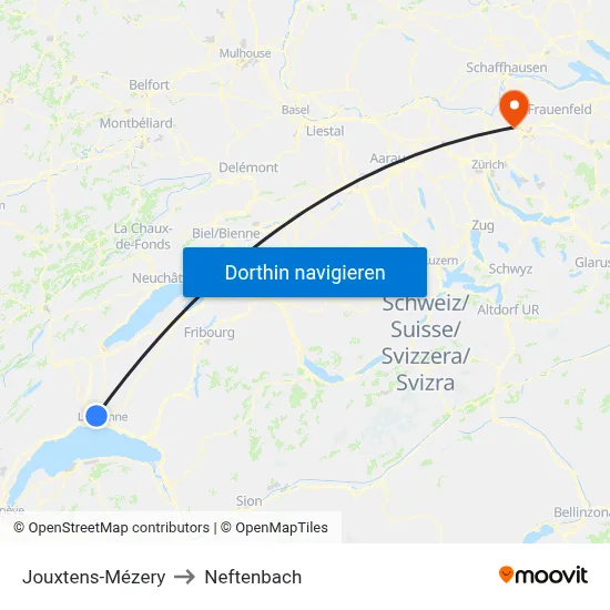 Jouxtens-Mézery to Neftenbach map