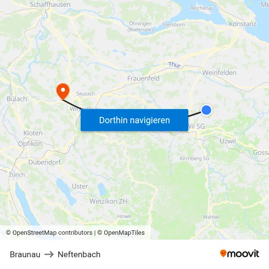 Braunau to Neftenbach map