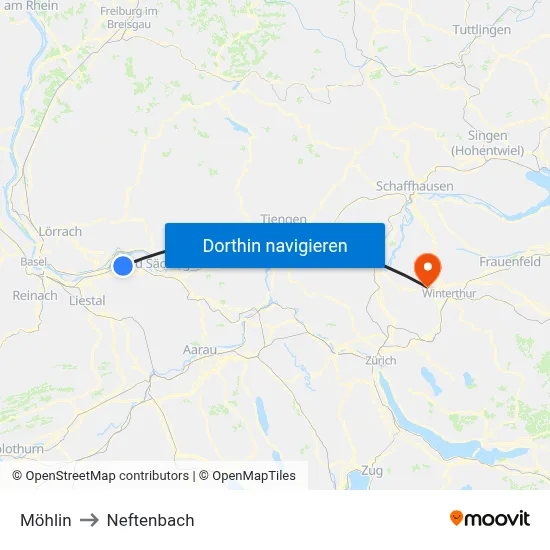 Möhlin to Neftenbach map