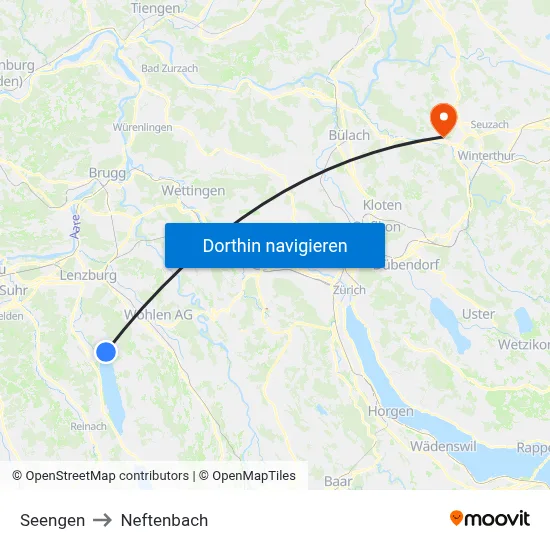 Seengen to Neftenbach map