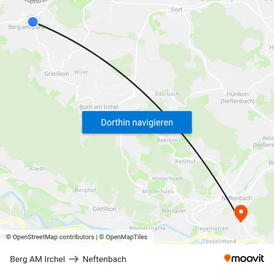 Berg AM Irchel to Neftenbach map