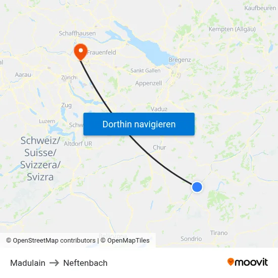 Madulain to Neftenbach map