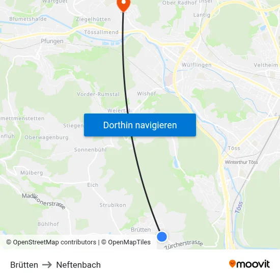 Brütten to Neftenbach map