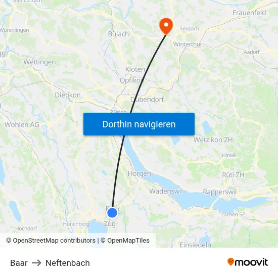 Baar to Neftenbach map