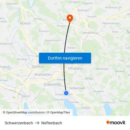 Schwerzenbach to Neftenbach map