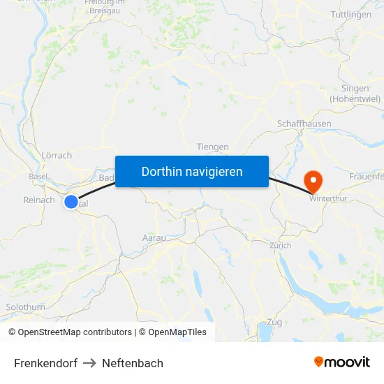 Frenkendorf to Neftenbach map