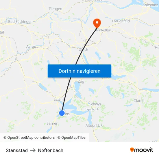 Stansstad to Neftenbach map