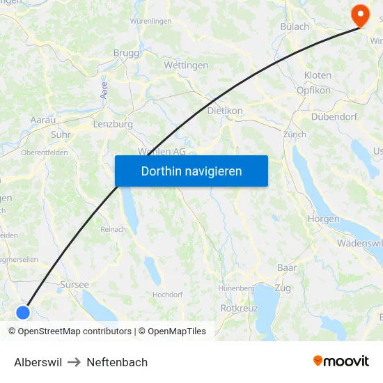 Alberswil to Neftenbach map