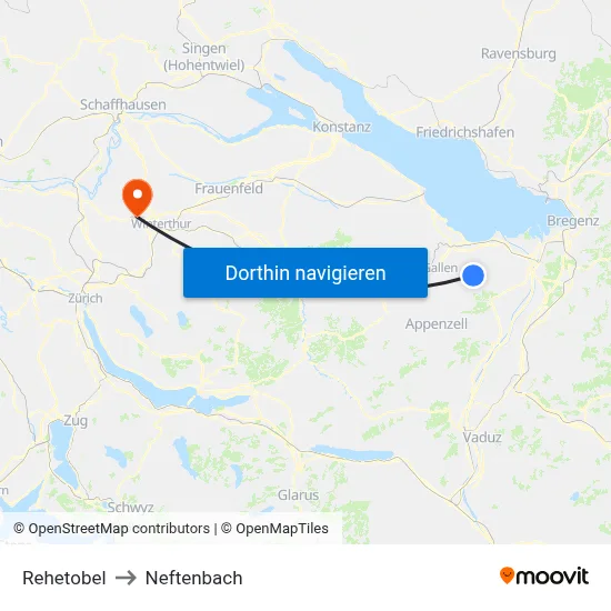 Rehetobel to Neftenbach map
