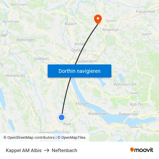 Kappel AM Albis to Neftenbach map