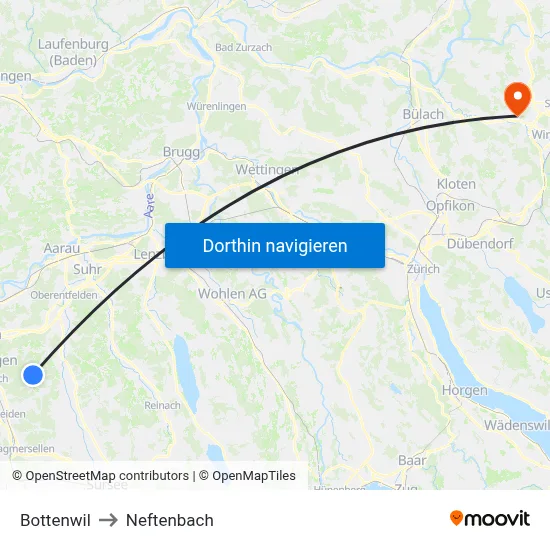 Bottenwil to Neftenbach map