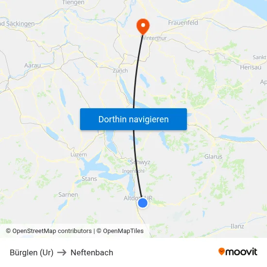 Bürglen (Ur) to Neftenbach map