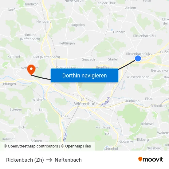 Rickenbach (Zh) to Neftenbach map