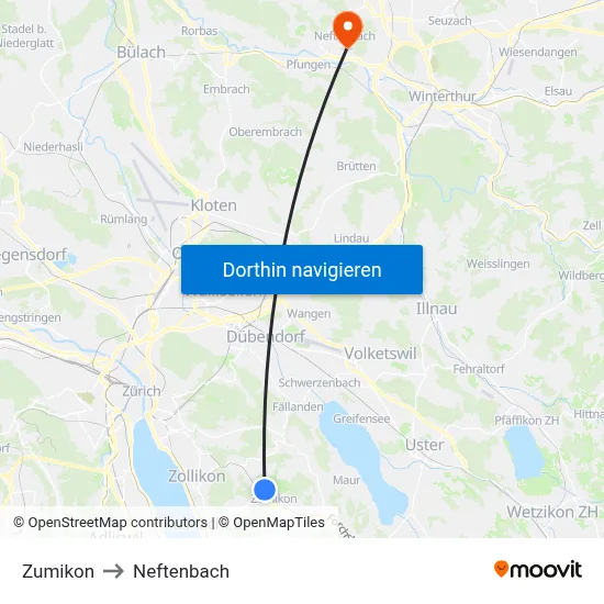 Zumikon to Neftenbach map