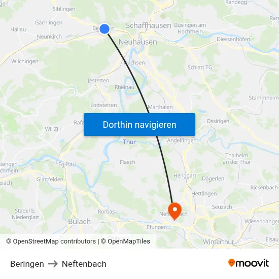 Beringen to Neftenbach map