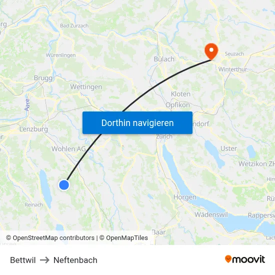 Bettwil to Neftenbach map