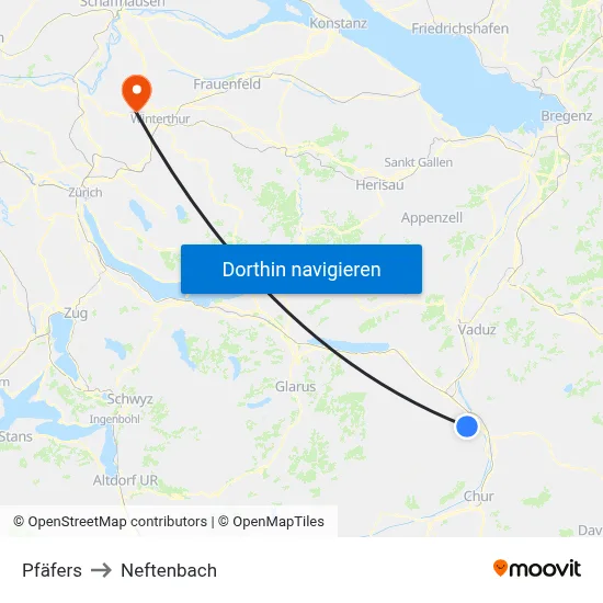 Pfäfers to Neftenbach map