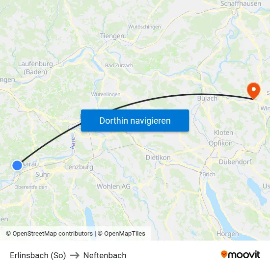 Erlinsbach (So) to Neftenbach map
