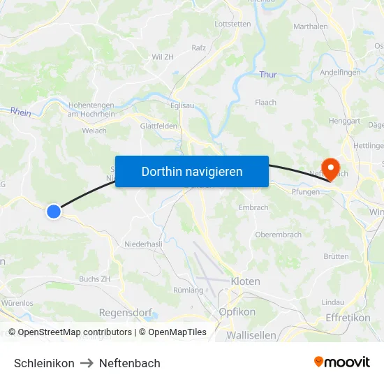 Schleinikon to Neftenbach map